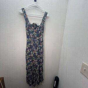 American Eagle Jumpsuit Womens M Floral Cottagecore Boho Open Tie Back Wide Leg
